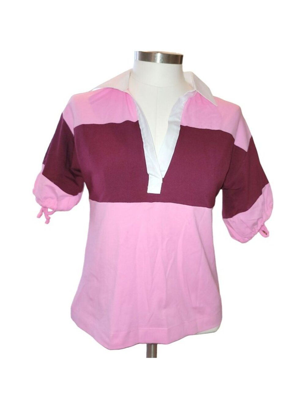 Pink Polo Shirt Layering Coverup Burgundy Accent NWT Womans Small JJ3442